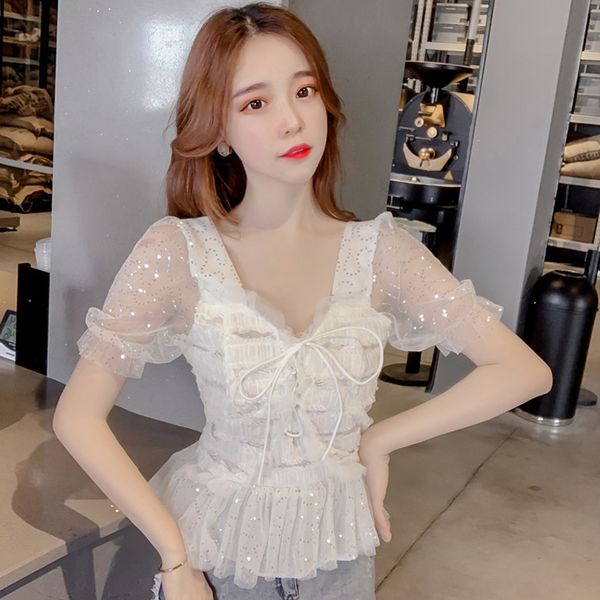 zcwxm elegant sequined women blouses solid lace v neck puff sleeve blusas spring summer shirt fashion korean 0426, White
zcwxm elegant sequined women blouses solid lace v neck puff sleeve blusas spring summer shirt fashion korean 0426, White