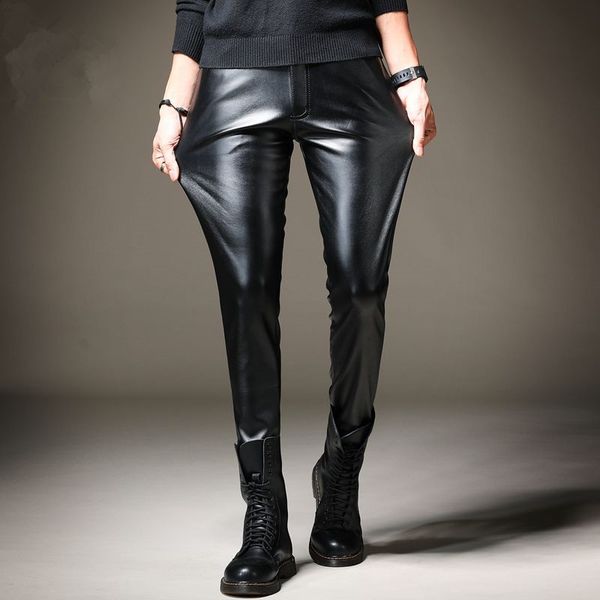 men's pants brand mens leather strech slim fit elastic style spring autumn fashion pu trousers motorcycle streetwear, Black
men's pants brand mens leather strech slim fit elastic style spring autumn fashion pu trousers motorcycle streetwear, Black