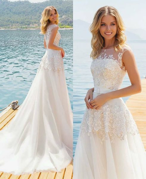 attractive a line lace beach wedding dresses beaded sheer bateau neck bohemian bridal gowns sweep train tulle robe de mariée, White
attractive a line lace beach wedding dresses beaded sheer bateau neck bohemian bridal gowns sweep train tulle robe de mariée, White