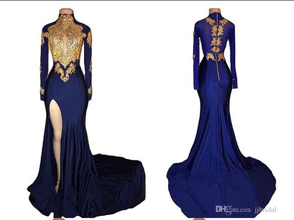 arabic gold appliques high collar black girls mermaid prom dresses vintage long sleeves 2018 high thigh split evening gowns
arabic gold appliques high collar black girls mermaid prom dresses vintage long sleeves 2018 high thigh split evening gowns
