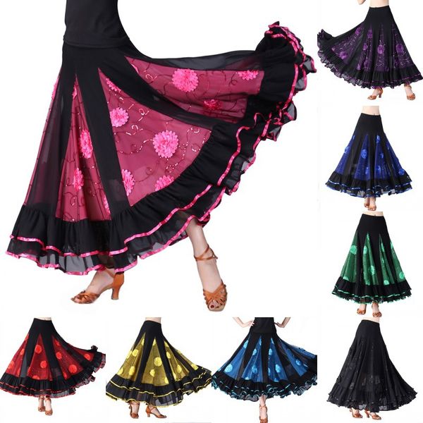 2019 women empire fashion new floral patchwork dance skirt latin dance skirt ankle-length ballroom half body swing, Black;red
2019 women empire fashion new floral patchwork dance skirt latin dance skirt ankle-length ballroom half body swing, Black;red