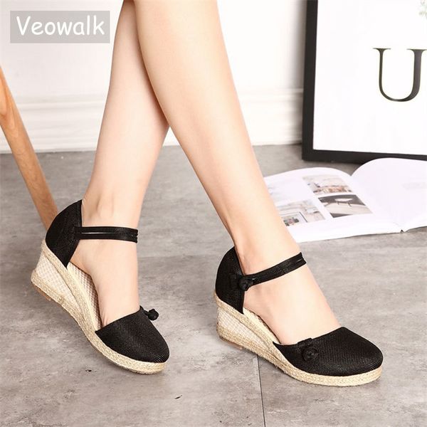 veowalk vintage women sandals casual linen canvas wedge sandals summer ankle strap med heel platform pump espadrilles shoes t200515, Black
veowalk vintage women sandals casual linen canvas wedge sandals summer ankle strap med heel platform pump espadrilles shoes t200515, Black