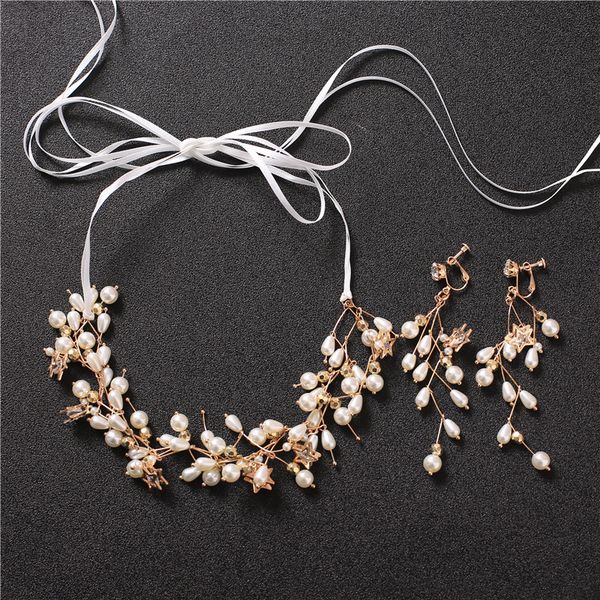 pearl headband and necklace dual-use bridal wedding hair accessories with earring set jewelry women ornament pearl headpiece, Golden;white
pearl headband and necklace dual-use bridal wedding hair accessories with earring set jewelry women ornament pearl headpiece, Golden;white