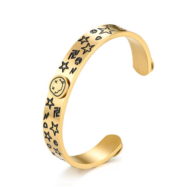 titanium bracelet titanium bracelet tidal ring with hippy smile face and star embellishment, Black
titanium bracelet titanium bracelet tidal ring with hippy smile face and star embellishment, Black