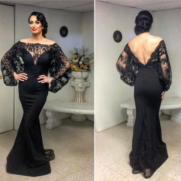 black mermaid lace backless evening dresses sheer bateau neck long sleeves prom gowns floor length satin formal dress, Black;red
black mermaid lace backless evening dresses sheer bateau neck long sleeves prom gowns floor length satin formal dress, Black;red