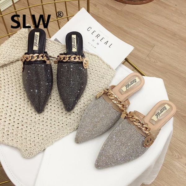 smiling face pointed toe mules woman metal chain decorate casual spring shoes party dress shoes woman fashion slides, Black
smiling face pointed toe mules woman metal chain decorate casual spring shoes party dress shoes woman fashion slides, Black