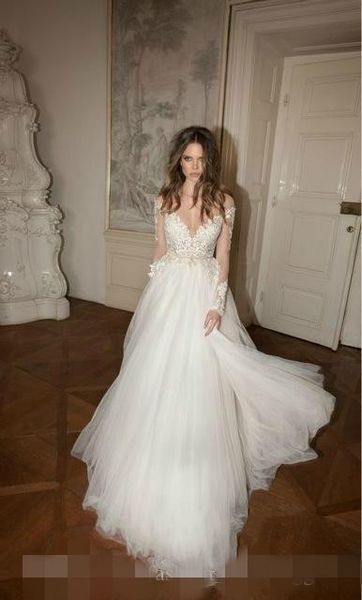 2020 sheer neck wedding dresses a line backless lace applique tulle princess sweep train scoop long sleeves wedding gowns hochzeitkleid, White
2020 sheer neck wedding dresses a line backless lace applique tulle princess sweep train scoop long sleeves wedding gowns hochzeitkleid, White