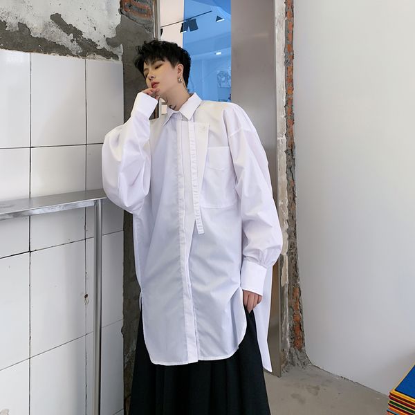 men streetwear hip hop long sleeve irregular placket design loose casual shirt male japan party dress shirt stage clothing, White;black
men streetwear hip hop long sleeve irregular placket design loose casual shirt male japan party dress shirt stage clothing, White;black