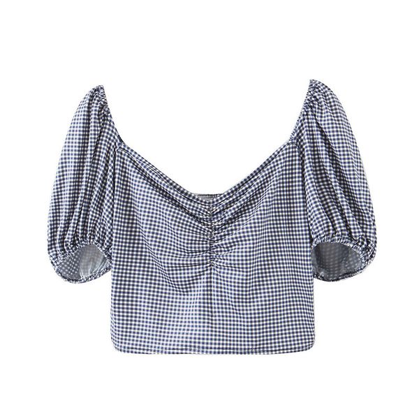 women's blouses & shirts stylish sweet plaid print crop v neck short sleeve female blusas chic blouse 2021, White
women's blouses & shirts stylish sweet plaid print crop v neck short sleeve female blusas chic blouse 2021, White