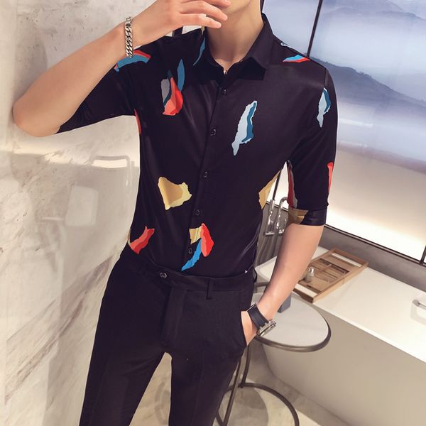 men's casual shirts 2021 summer print shirt streetwear social half sleeve blouse fashion slim fit button men dress chemise homme, White;black
men's casual shirts 2021 summer print shirt streetwear social half sleeve blouse fashion slim fit button men dress chemise homme, White;black