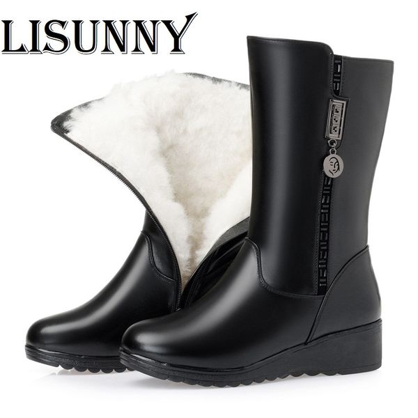 women winter long boots 2020 mid-calf boots genuine leather australian wool flat women snow wedge large size wool, Black
women winter long boots 2020 mid-calf boots genuine leather australian wool flat women snow wedge large size wool, Black