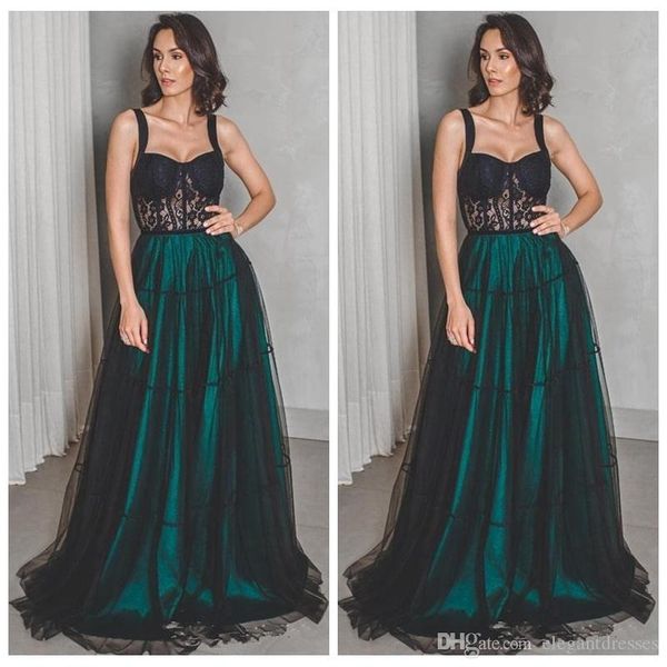 spaghetti lace a-line prom dresses sweep train formal evening party gowns long special occasion dress ogstuff vestidos abendkleider, Black
spaghetti lace a-line prom dresses sweep train formal evening party gowns long special occasion dress ogstuff vestidos abendkleider, Black