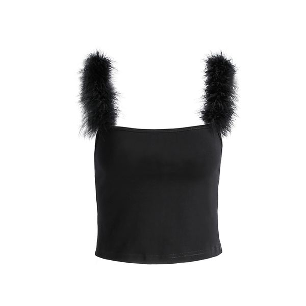 2019 summer women fashion faux fur crop slim feathers strap camis black tank backless bustier camisole, White
2019 summer women fashion faux fur crop slim feathers strap camis black tank backless bustier camisole, White