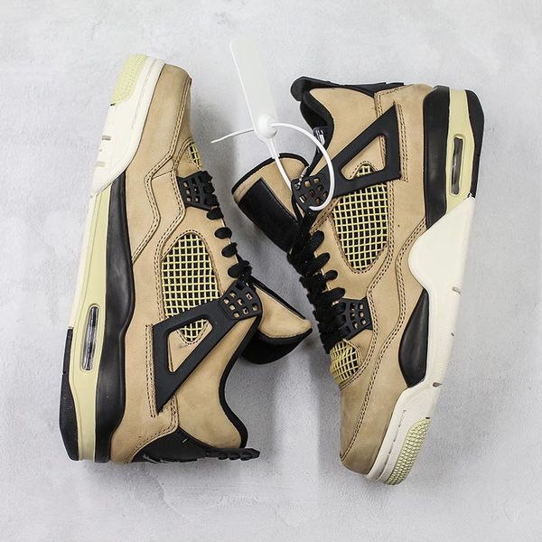 2019 Mushroom Basketball Shoes 4s Black Khaki Real Leather Mens Designer Outdoor Sport Sneaker Trainers With Box