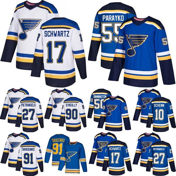 2019 10 Schenn St. 17 Schwartz Louis 27 Pietrangelo 50 Binnington 55 Parayko 90 O'Reilly 91 Tarasenko Mens White Blue Stitched Jersey
2019 10 Schenn St. 17 Schwartz Louis 27 Pietrangelo 50 Binnington 55 Parayko 90 O'Reilly 91 Tarasenko Mens White Blue Stitched Jersey
