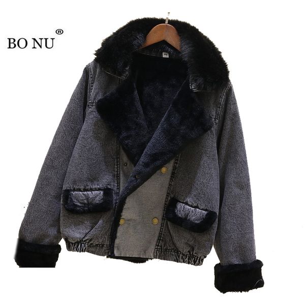 bonu lamb fur warm double breasted women coat winter loose winter coat women jacket big fur hooded denim parka, Black
bonu lamb fur warm double breasted women coat winter loose winter coat women jacket big fur hooded denim parka, Black