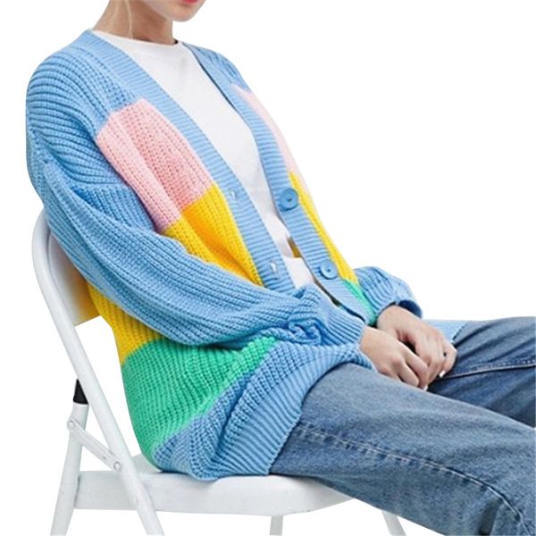 autumn winter women sweater coat rainbow color button knit cardigan ladies coat loose blouses strip sweater blue xl, White
autumn winter women sweater coat rainbow color button knit cardigan ladies coat loose blouses strip sweater blue xl, White