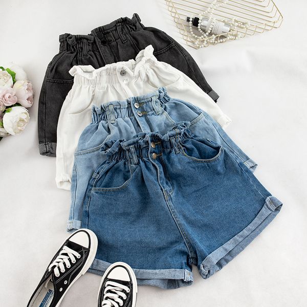 2019 summer women high waist denim shorts elastic waist jeans shorts korean fashion runway, White;black
2019 summer women high waist denim shorts elastic waist jeans shorts korean fashion runway, White;black