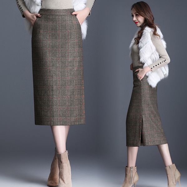 women warm wool skirt high waist casual pocket office lady elegant plaid side split midi pencil skirt autumn winter plus size, Black
women warm wool skirt high waist casual pocket office lady elegant plaid side split midi pencil skirt autumn winter plus size, Black