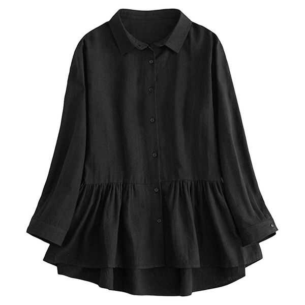 fashion women blouses size large linen shirts casual pleated long sleeve tunic button-down stand neck #y2, White 
fashion women blouses size large linen shirts casual pleated long sleeve tunic button-down stand neck #y2, White