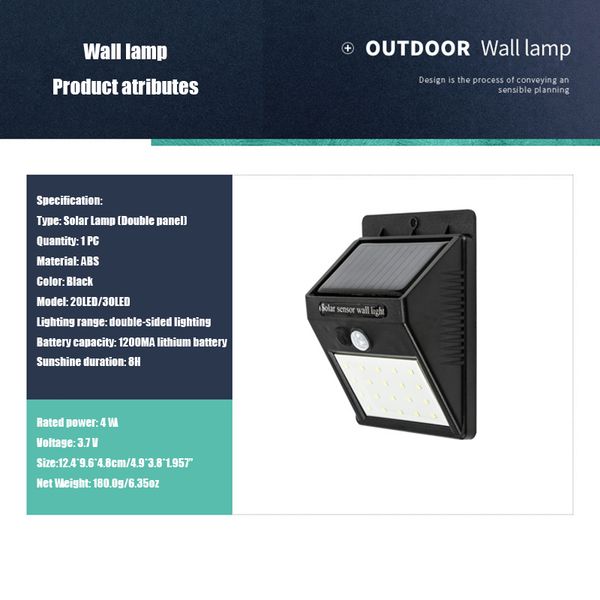20/30 leds outdoor solar light pir motion sensor solar garden light energy saving street path wall lamp
20/30 leds outdoor solar light pir motion sensor solar garden light energy saving street path wall lamp