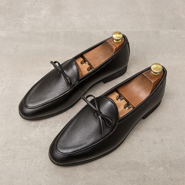 leather shoes men's shoes non-slip thick-soled fashion men's casual leather loafers, Black