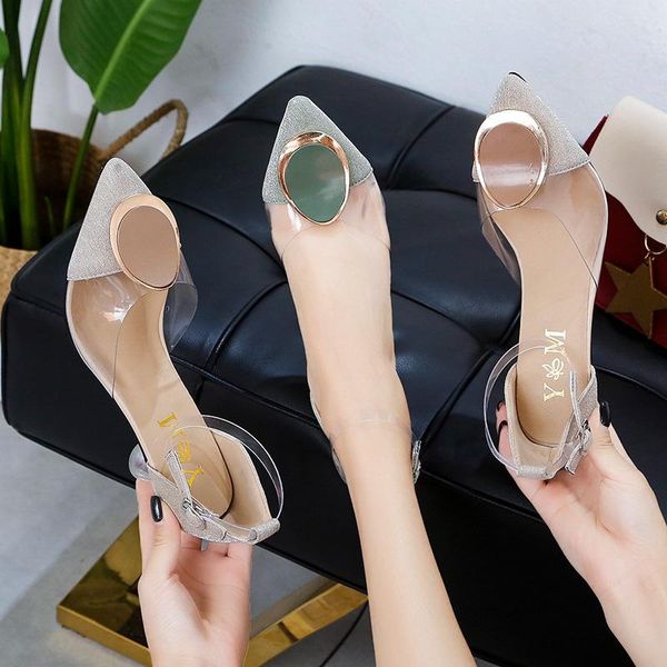 mouth shallow summer. high-heeled shoes coarse with single shoe transparent joker sandals woman, Black
mouth shallow summer. high-heeled shoes coarse with single shoe transparent joker sandals woman, Black