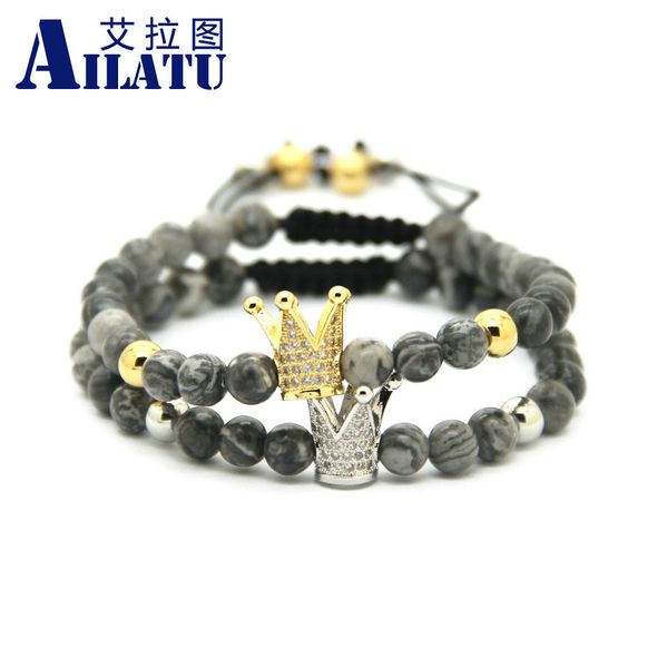 ailatu wholesale new design jewelry 6mm grey sediment stone crown braided cz beads bracelets, Golden;silver
ailatu wholesale new design jewelry 6mm grey sediment stone crown braided cz beads bracelets, Golden;silver