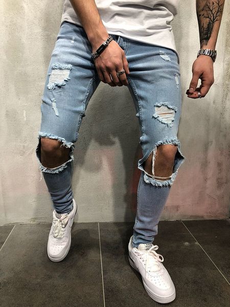 2020 mens casual denim jeans skim slim knee hole hiphop pant washed ing, Blue
2020 mens casual denim jeans skim slim knee hole hiphop pant washed ing, Blue