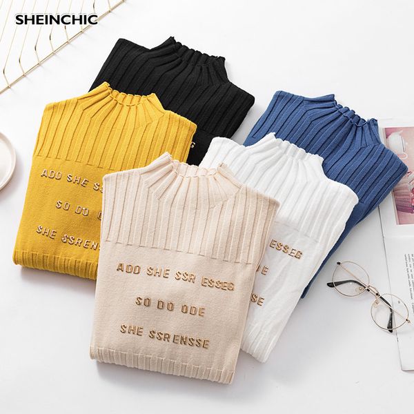 autumn winter 2019 half turtleneck women sweater elegant slim black white yellow, White;black
autumn winter 2019 half turtleneck women sweater elegant slim black white yellow, White;black