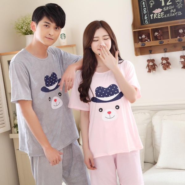 short sleeve couples pajamas women's summer korean-style cartoon men women's thin summer wear casual students homewear set, Black;red
short sleeve couples pajamas women's summer korean-style cartoon men women's thin summer wear casual students homewear set, Black;red