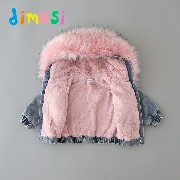 baby warm coats 2020 dimusi kids denim jackets winter girls faux fur collar hooded coats fashion children windbreaker jeans, Blue;gray
