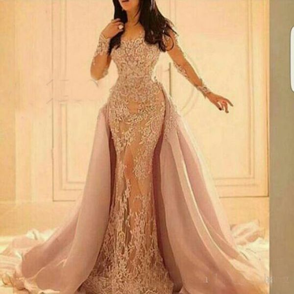 2019 Long Sleeved Lace Evening Dresses with Organza Over Skirt Mermaid Illusion Slit Skirt Formal Party Gowns
2019 Long Sleeved Lace Evening Dresses with Organza Over Skirt Mermaid Illusion Slit Skirt Formal Party Gowns