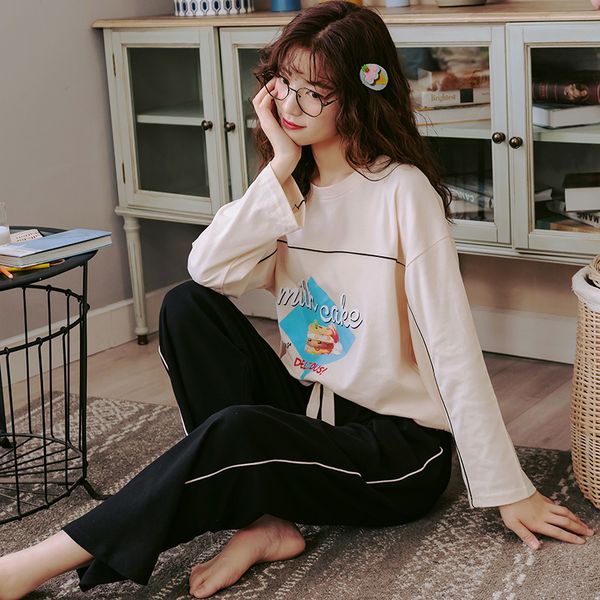 black pants + long sleeve beige pajama sets full cotton nightwear big yards cartoon pyjamas women autumn sleepwear 2pcs/set, Black;red
black pants + long sleeve beige pajama sets full cotton nightwear big yards cartoon pyjamas women autumn sleepwear 2pcs/set, Black;red