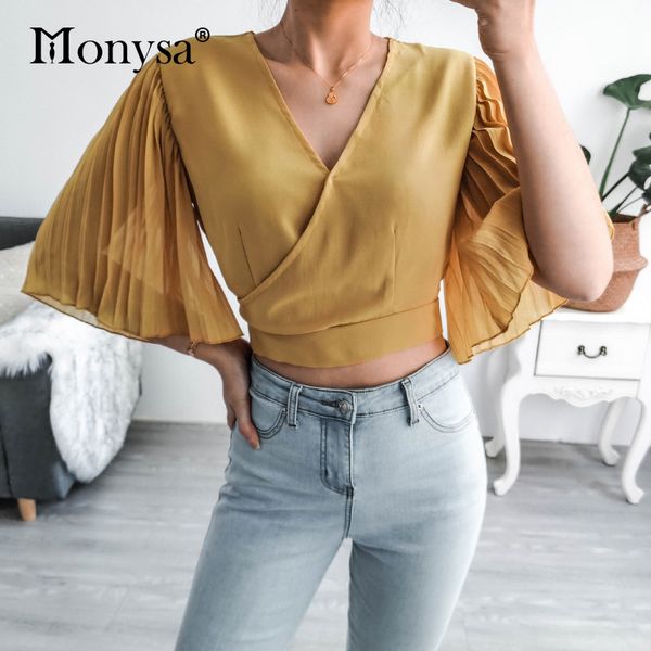 women's blouses & shirts pleated flare sleeve crop women 2021 summer fashion arrival chiffon blouse ladies backless shirt with bow, White
women's blouses & shirts pleated flare sleeve crop women 2021 summer fashion arrival chiffon blouse ladies backless shirt with bow, White