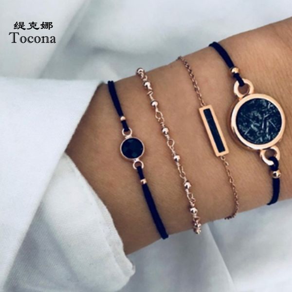 tocona 4pcs/sets charm black crystal stone gold color chain bracelets for women adjustable rope bead alloy metal jewelry b003 
tocona 4pcs/sets charm black crystal stone gold color chain bracelets for women adjustable rope bead alloy metal jewelry b003