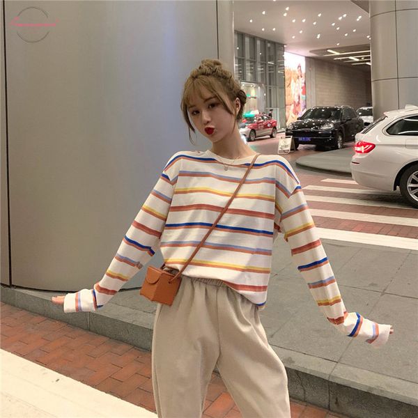 rainbow t shirt women striped kawaii clothes harajuku korean style streetwear aesthetic long sleeve fall roupas feminina o neck, White
rainbow t shirt women striped kawaii clothes harajuku korean style streetwear aesthetic long sleeve fall roupas feminina o neck, White