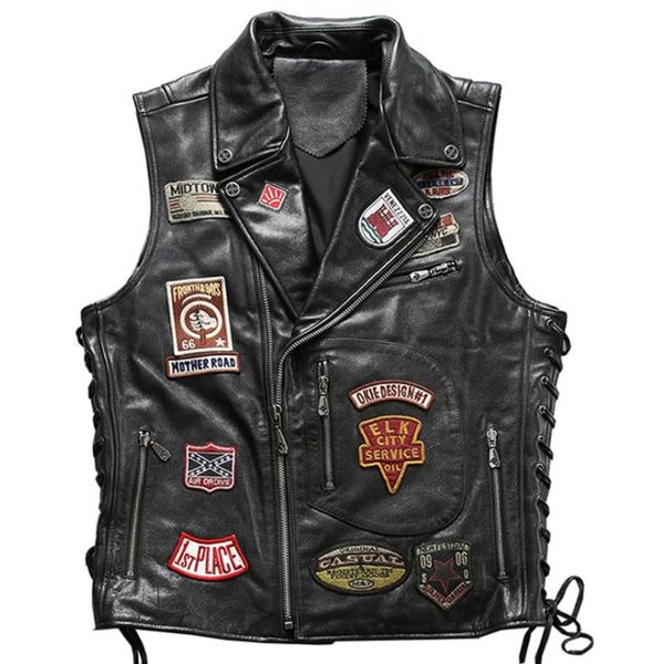 men's classic motorcycle motorbike biker leather waistcoat vest multi badge patch design genuine cowhide sleeveless jacket, Black;white
men's classic motorcycle motorbike biker leather waistcoat vest multi badge patch design genuine cowhide sleeveless jacket, Black;white