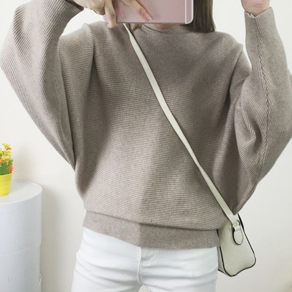 women o neck long warm solid pullovers bat sleeve sweater 2019 autumn winter casual sweater female ribbed loose knitted s, White;black
women o neck long warm solid pullovers bat sleeve sweater 2019 autumn winter casual sweater female ribbed loose knitted s, White;black