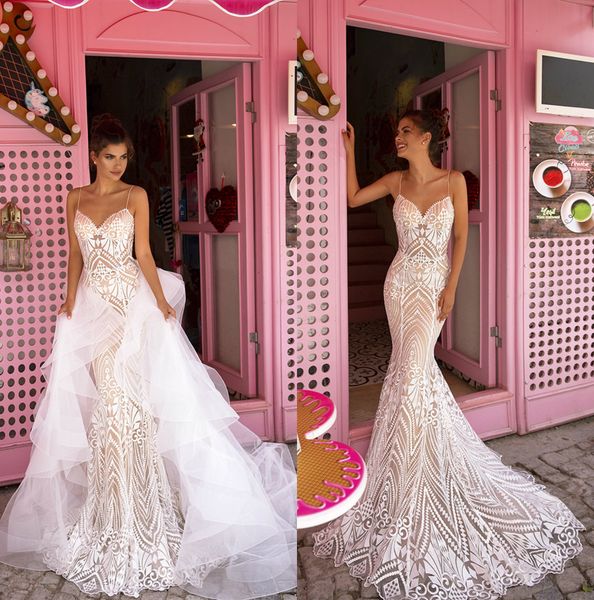 2020 oksana mukha mermaid wedding dresses with detachable train lace spaghetti country wedding dress bridal gowns sweep train abiti da sposa, White
2020 oksana mukha mermaid wedding dresses with detachable train lace spaghetti country wedding dress bridal gowns sweep train abiti da sposa, White