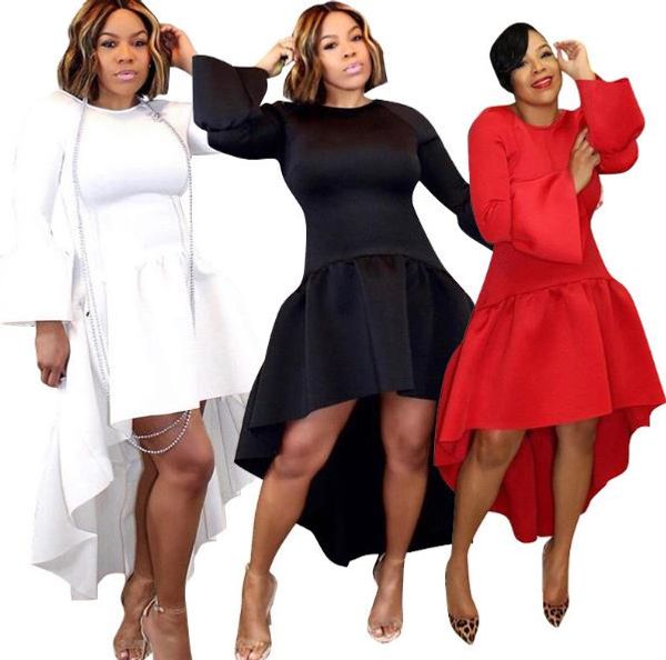flare sleeved women designer dresses hi lo ruffle skirts solid color crew neck dresses fashion women party dresses, White;black
flare sleeved women designer dresses hi lo ruffle skirts solid color crew neck dresses fashion women party dresses, White;black