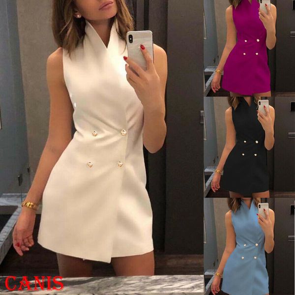 women summer sleeveless stand collar bodycon dress ladies casual solid button mini dress, Black;gray
women summer sleeveless stand collar bodycon dress ladies casual solid button mini dress, Black;gray