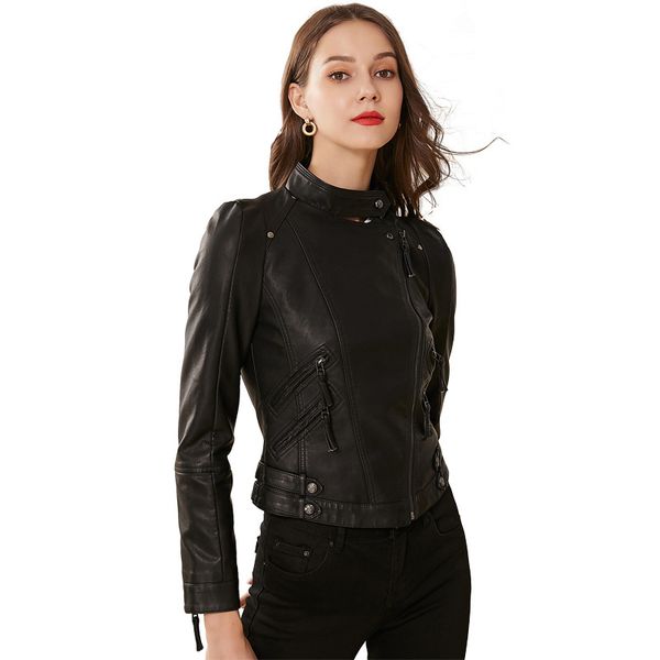 women high street full sleeve short pu leather jacket turn-down collar biker coat zipper faux leather jackets 2019 new arrival, Black
women high street full sleeve short pu leather jacket turn-down collar biker coat zipper faux leather jackets 2019 new arrival, Black