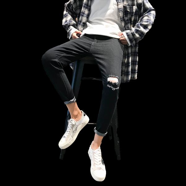 new mens jean pencil pants fashion ripped men denim pants casual slim fit straight feet skinny zipper jeans male trousers, Black
new mens jean pencil pants fashion ripped men denim pants casual slim fit straight feet skinny zipper jeans male trousers, Black