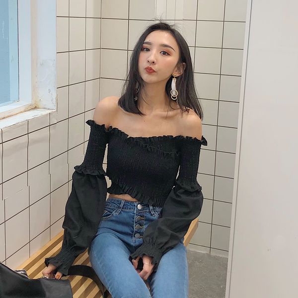 2019 new vintage crossed ruffles off shoulder women's shirt korea style long sleeve red white black short shirts crop
2019 new vintage crossed ruffles off shoulder women's shirt korea style long sleeve red white black short shirts crop