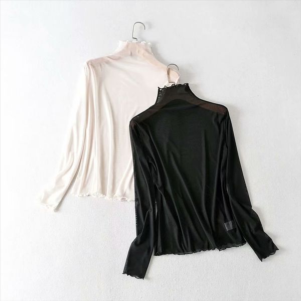 women's wear 2020 autumn high collar wooden ear perspective mesh long sleeve t-shirt female b1554, White
women's wear 2020 autumn high collar wooden ear perspective mesh long sleeve t-shirt female b1554, White