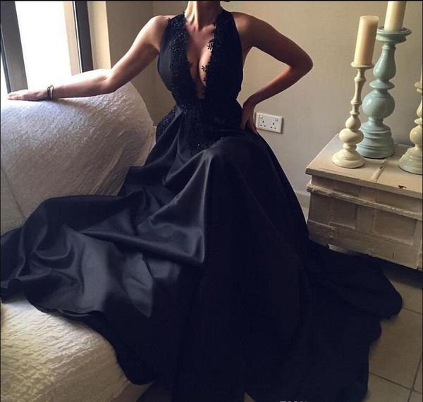 charming black a-line prom dresses deep v neck appliques bead lace party dress back stain sweep train formal evening gowns 2019
charming black a-line prom dresses deep v neck appliques bead lace party dress back stain sweep train formal evening gowns 2019