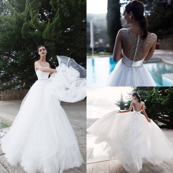 new modest beach bohemian wedding dresses beaded backless tulle sweep train sheer neck a-line princess bridal vestidos de novia custom made, White
new modest beach bohemian wedding dresses beaded backless tulle sweep train sheer neck a-line princess bridal vestidos de novia custom made, White