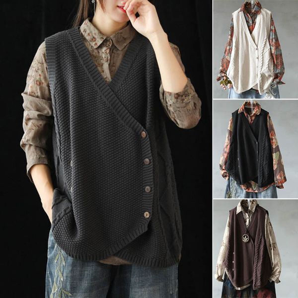 women sweater vest sleeveless loose button down v neck solid color knit vest cxz, White;black
women sweater vest sleeveless loose button down v neck solid color knit vest cxz, White;black