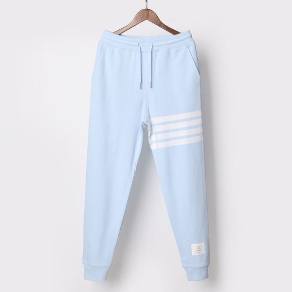 pure cotton loopback jersey kint engineered 4-bar thigh stripe light blue classic sweatpants men women sports casual pants, Black
pure cotton loopback jersey kint engineered 4-bar thigh stripe light blue classic sweatpants men women sports casual pants, Black